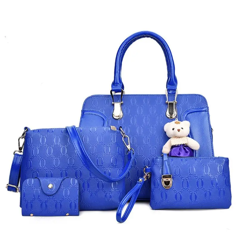 

50LD 4PCS/Set Women Lady Leather Shoulder Bag Handbag Satchel Clutch Coin Purse Cute Pendant Crossbody