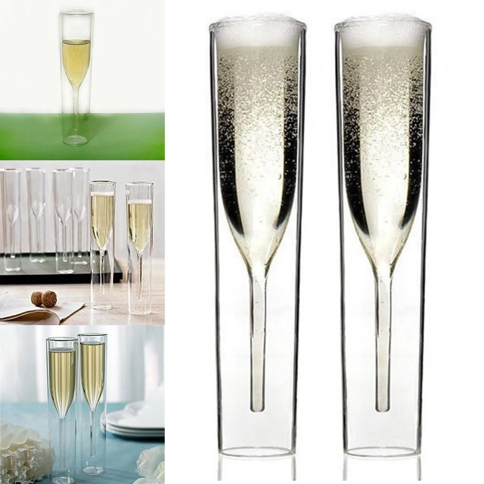 

High Grade Creative Personality Transparent Large Double Layer Champagne Goblet Bubble Glass Cocktail Glass Party Wedding Decor