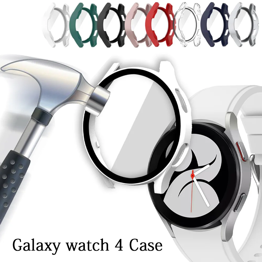 Glass+Case for Samsung Galaxy watch 4 strap correa PC all-around Anti-fall bumper cover+Screen protector Galaxy watch4 44mm 40mm