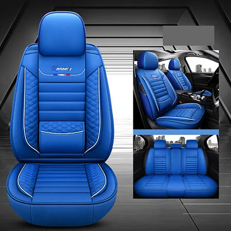 Blue no pillow Кожаные чехлы для автомобильных сидений 5 мест для Toyota Corolla Verso 2006 cruiser 200 estima fj cruiser fortuner hilux lc 200 mark 2 - Название цвета: Blue no pillow