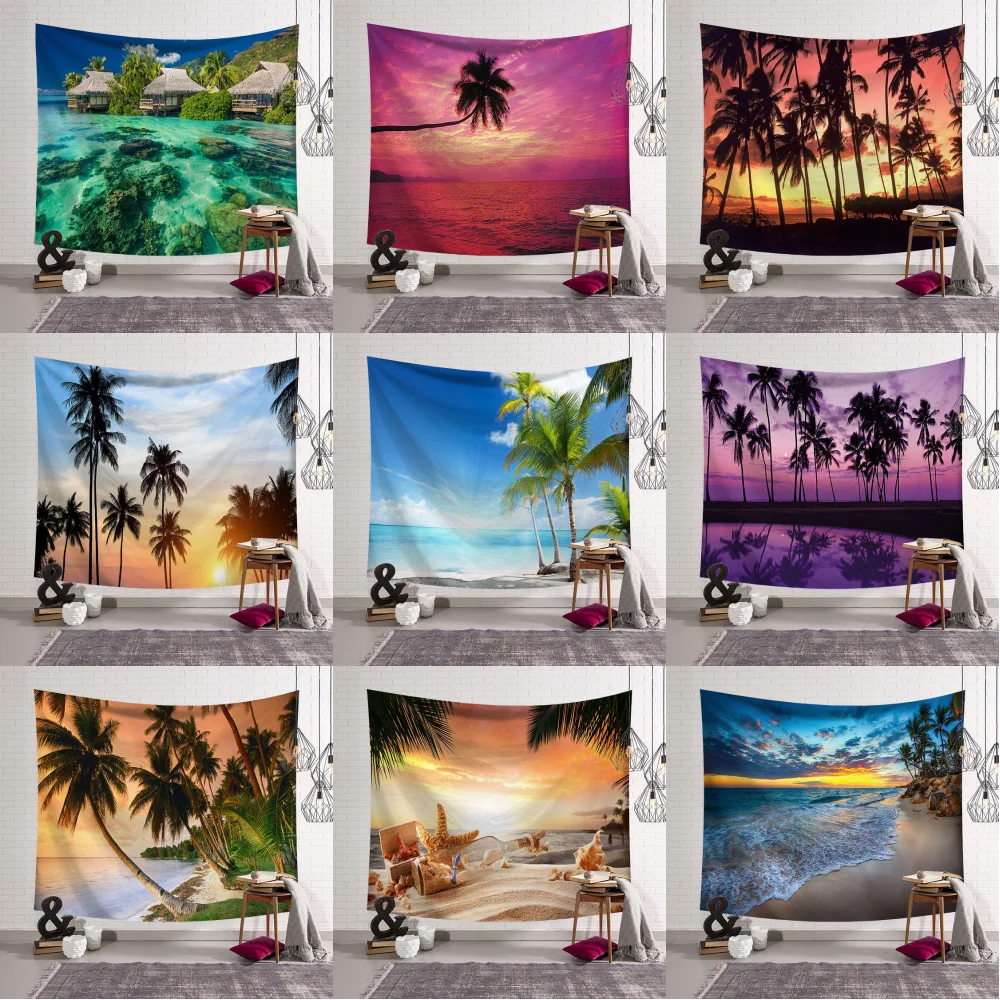 

Coconut beach sea view nordic bedroom decoration cloth wall tapestry wall blanket hanging cloth background tapestry wall hanging