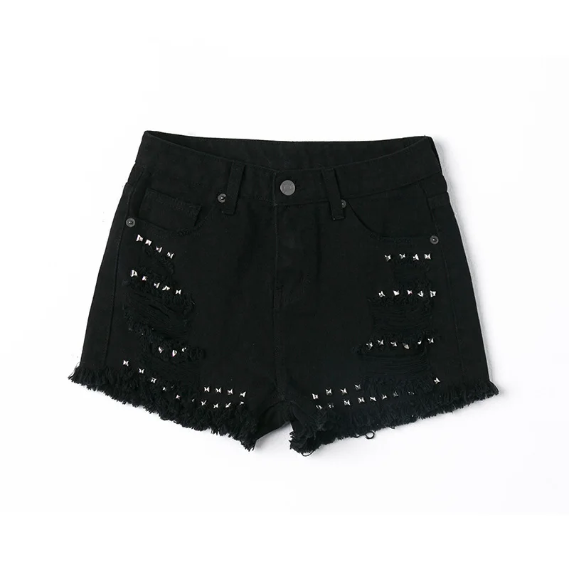 

2021 Summer European And American Women's New High-Waisted Denim Shorts Loose Rivet Shorts Female