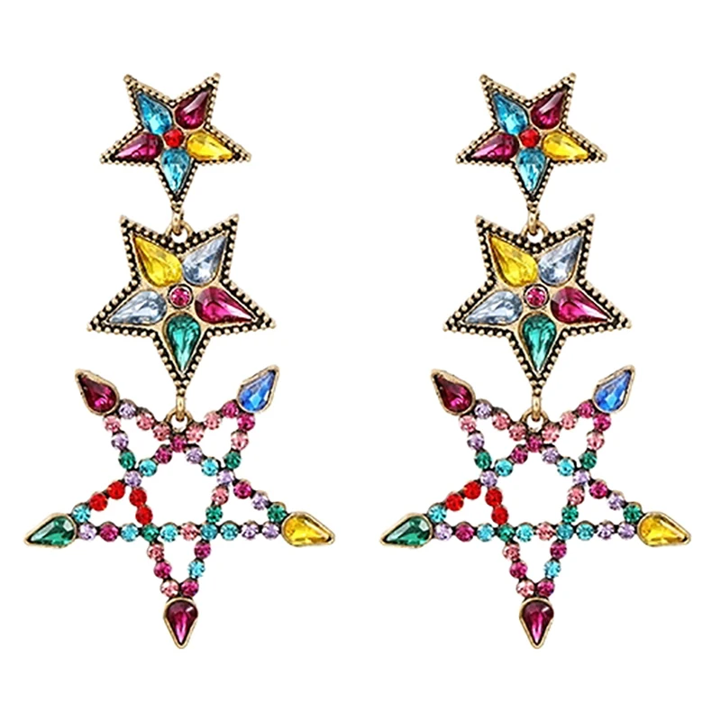 

ZHINI Gold Color Metal Alloy Star Hoop Earrings 2021 Trend Geometric Colorful Crystal Long Earring Party Gift Fashion Jewelry