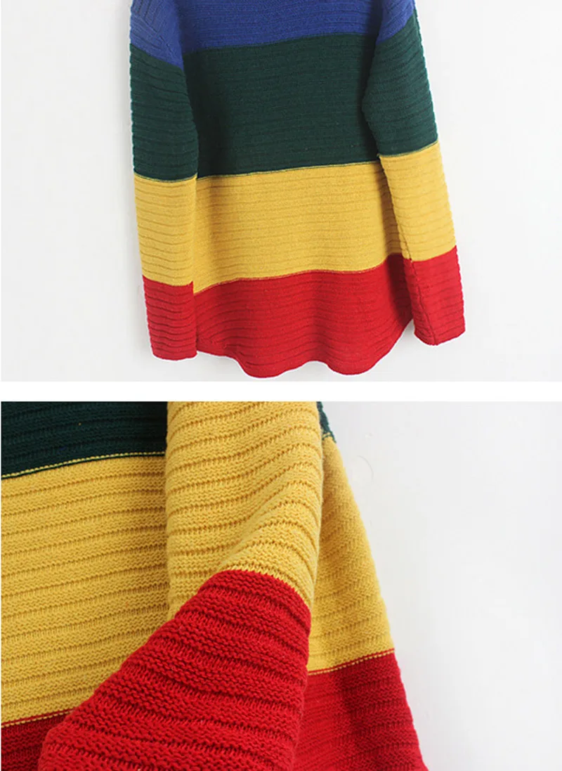 Женский Повседневный длинный вязаный свитер OMCHION Радужный пуловер оверсайз с