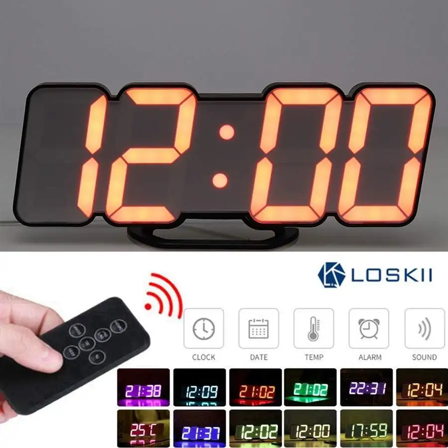 Цветные светодиодные цифровые 3D настенные часы Электронный Настольный