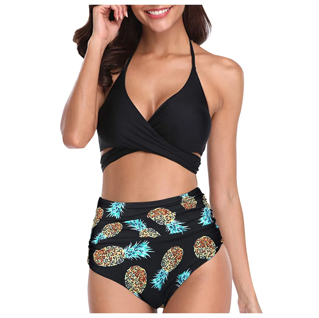 Набор бикини женский купальник с лямкой через шею бандажный комплект пуш-ап