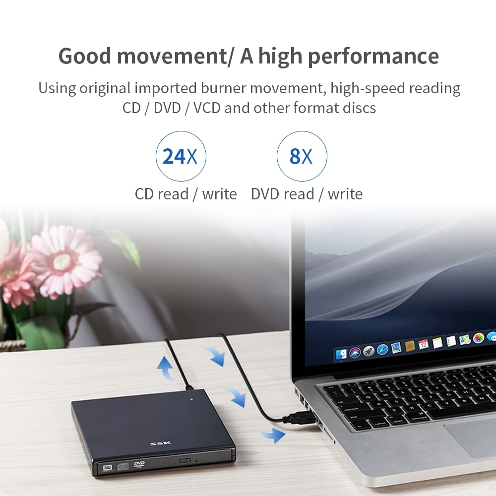 SSK USB 2 0 к SATA портативный тонкий оптический внешний телефон/устройство чтения и