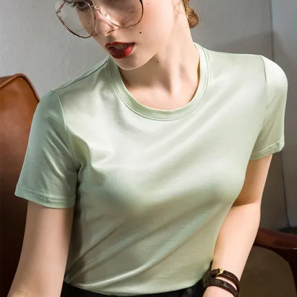 

HAN Summer solid color T-shirt short-sleeved suit with a bottoming shirt mercerized cotton ice silk half-sleeved multicolor