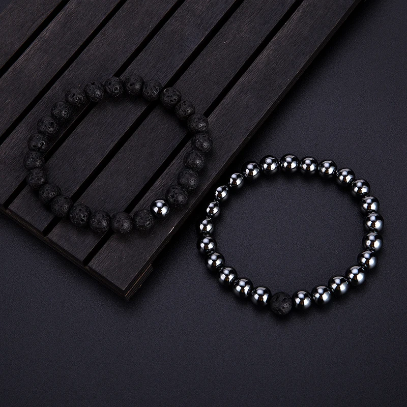 Мужской браслет Diffone из натурального вулканического камня 2 шт.