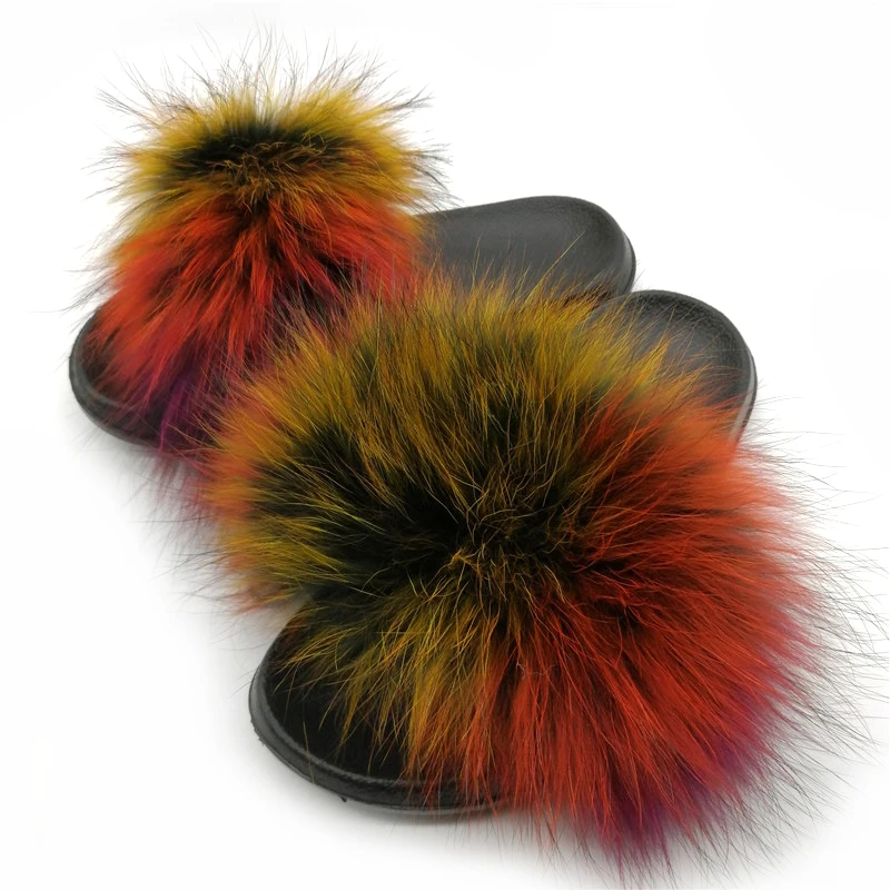 Сланцы женские из натурального лисьего меха домашние шлепанцы пляжные сандалии