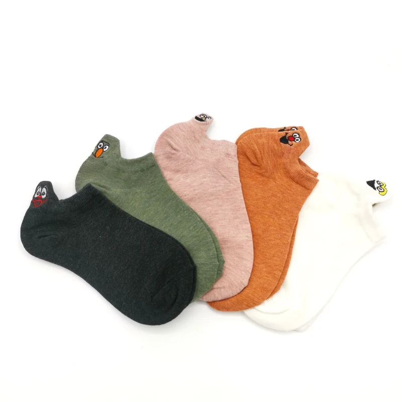 5 Pairs 5 пар/упак. каваи вышитые выразительные женские носки счастливые модные короткие забавные носки женские хлопковые летние яркие цвета - Цвет: 5 Pairs