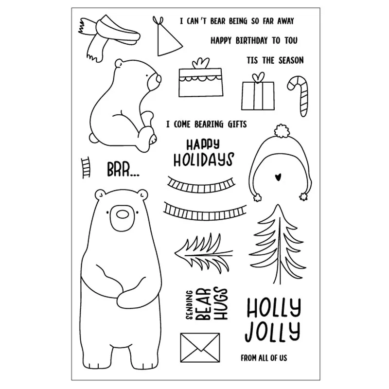 Медведь обнимает штампы и набор Happy Hoilday прозрачный штамп Вырубные для DIY бумажные