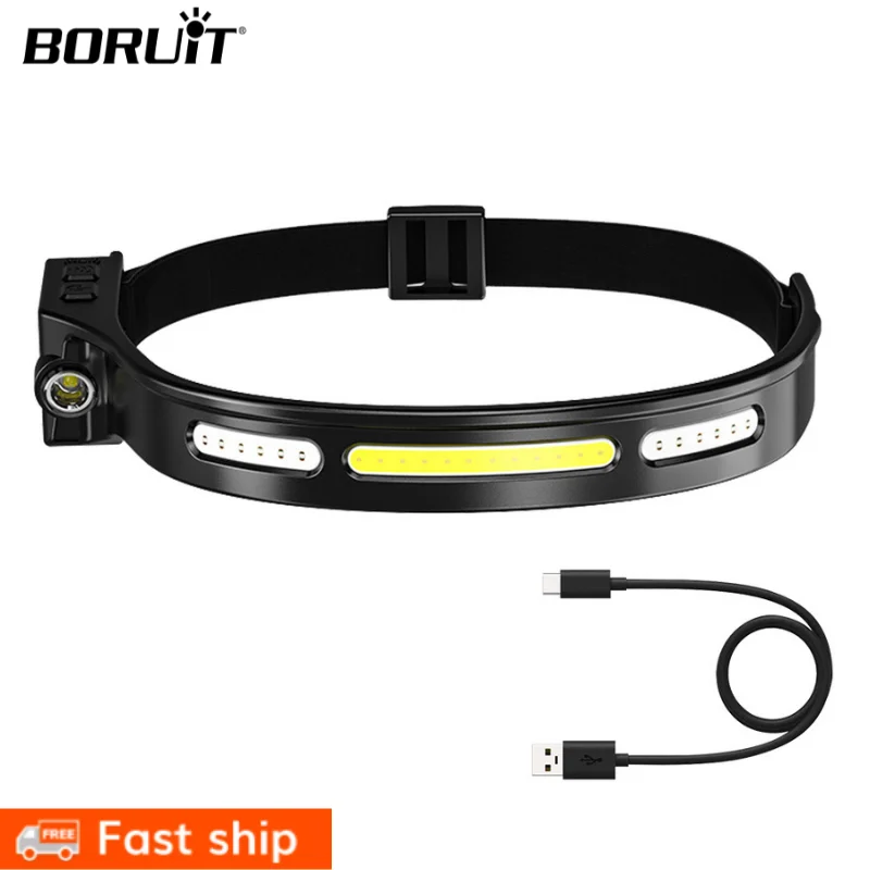 

BORUiT Head Torch for Camp Portable Flashlight Lantern Built-in 18650 1200mA Battery USB Rechargeable Headlamp Camping Headlight