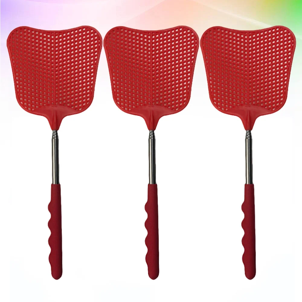 

3pcs Palm-leaf Fan Shape Multifunctional Mosquito Flyswatter with A Stretch Stainless Steel Handle for Home(Red)