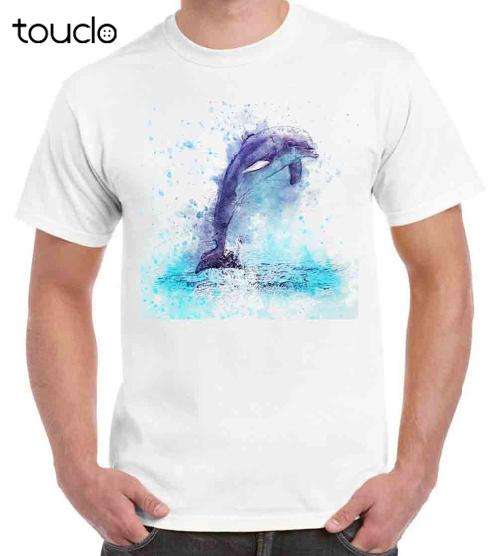 

New Fashion Summer New Design Cotton Male Tee Shirt Designing Dolphin Animal Design Drawing Men's T Shirt Tee