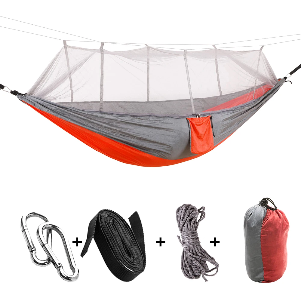 

Camping/garden Hammock with Mosquito Net Outdoor Furniture 1-2 Person Portable Hanging Bed Strength Parachute Fabric Sleep Swing