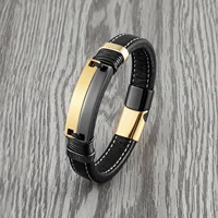 2021 new double row glossy stainless steel trendy cool jewelry unisex punk couple bracelet black wide leather charm bracelet