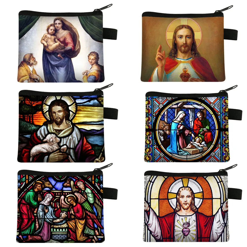 Винтажный религия Иисус Дева Мария кошелек для монет женщин и мужчин брелок