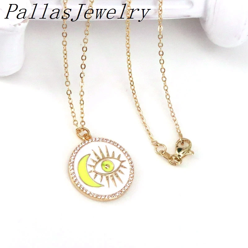 

6Pcs Chic charm necklace for women jewelry,popular enamel eyes necklace,plating gold round shaped pendant necklace jewelry