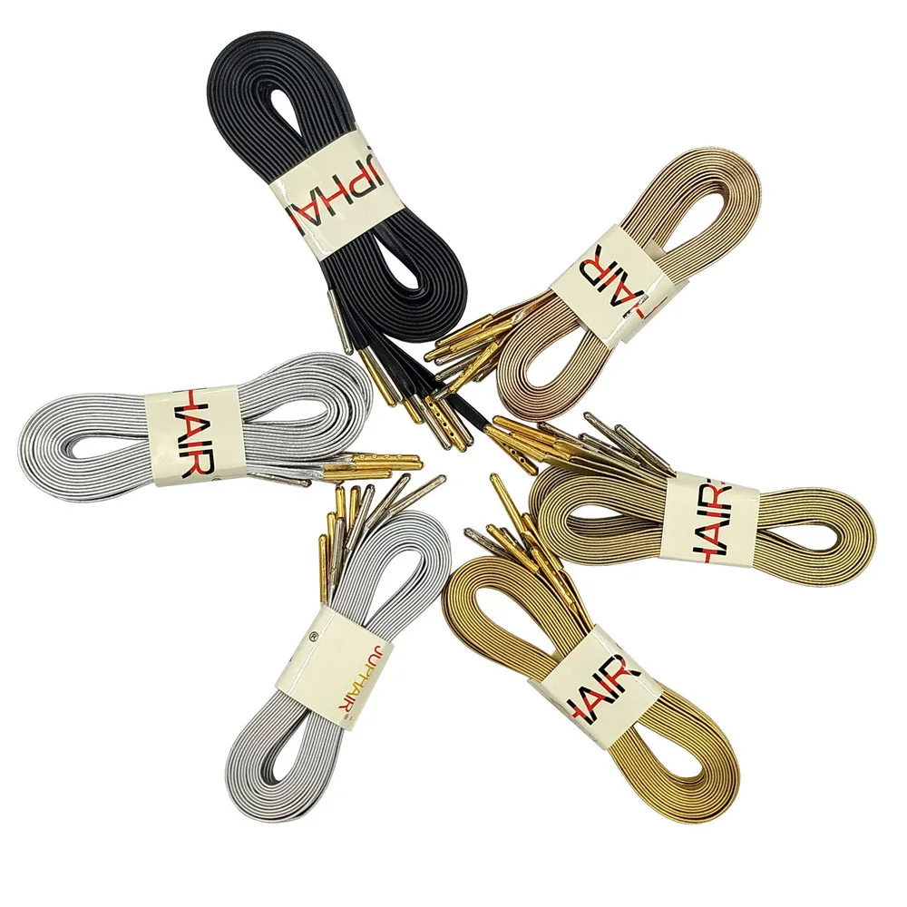 

1 Pair Novelty Shining Flat Shoelaces 180cm with Metal Tip Shoe Accessories Gold Silver Leather Boot Laces