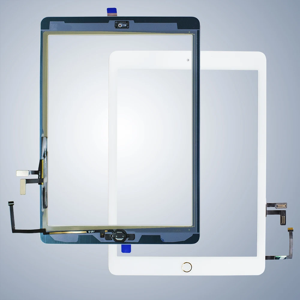 Для iPad Air1 20 шт./лот сенсорный экран дигитайзер и клей + home flexcable завершенный A1474 A1475