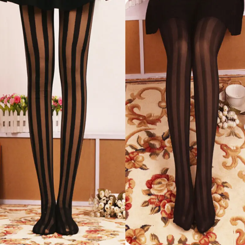 Япония стиль полосатый узорные женские колготки модные милые девушки черные
