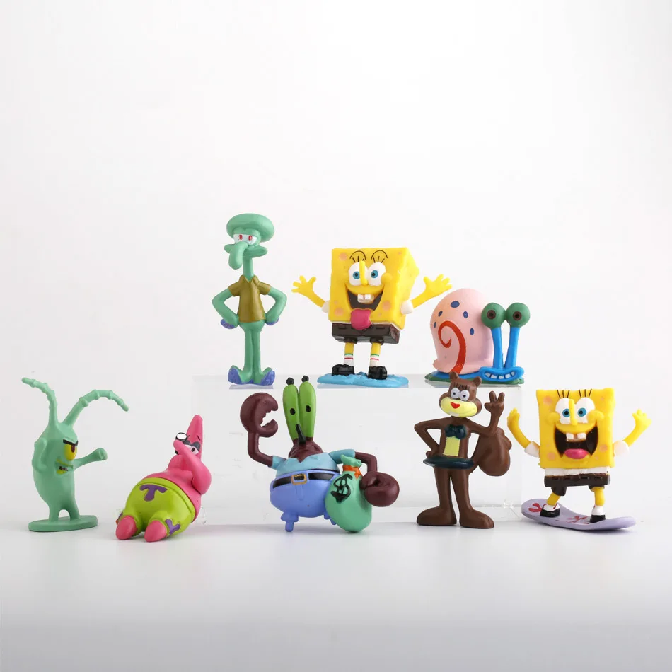 8 pcs spongebobs figure dolls cake decoration patrick stars eugene lovely action figure model blind box surprise toys kids gift free global shipping