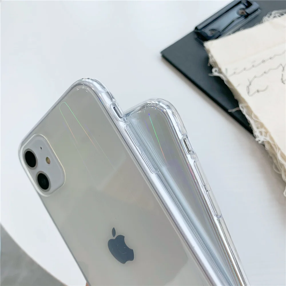 Роскошный прозрачный чехол для телефона Aurora iPhone 12 11 Pro Max XR XS 6 7 8 SE 2020 лазерный