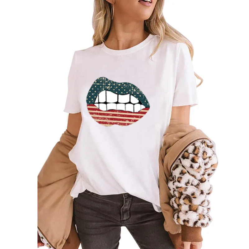 Женская футболка с принтом флага Америки пикантный топ губами эстетичный