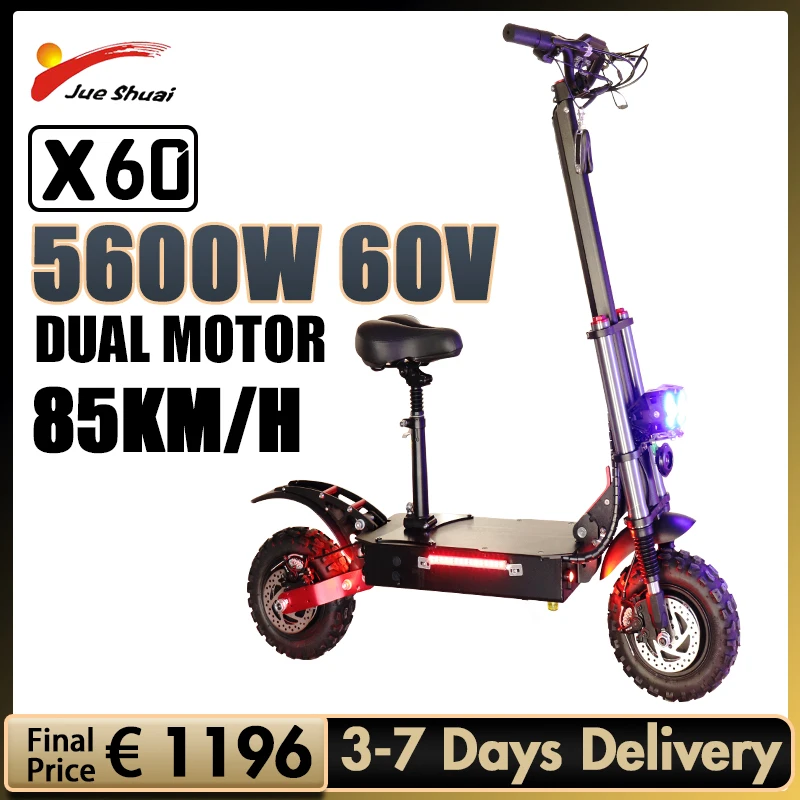 

5600W Dual Motor Foldable Electric Scooter 85KM/H Max Speed Adult E Scooter 100KM Long Range Trotinette Électrique with Seat