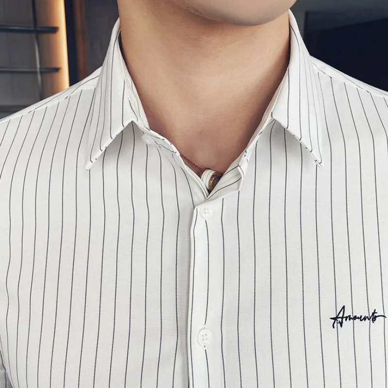 

2020 Fashion Striped Shirts Men Dress Casual Formal Business Shirts Long Sleeve Streetwear Social Blouse Homme Camisa Masculina