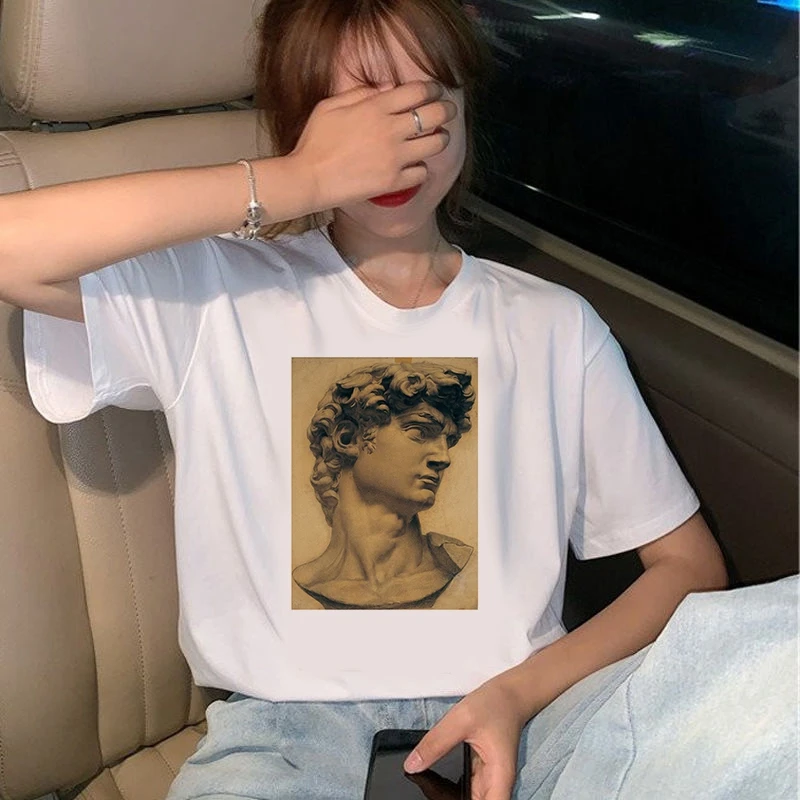 

Graphic tees tops Stone sculpture tshirts women funny t shirt white Tops casual short Camisetas Mujer_T-Shirt
