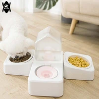 high temperature resistant ceramic bowl pet automatic feeder dog cat bowl with water fountain double drinking stand dish bowls