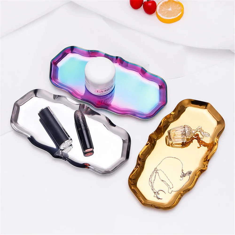

Big Wave Rim Metal Tray Home Entrance Storage Tray Nordic Cosmetics Jewelry Finishing Tray Office Small Items Organizer Plate