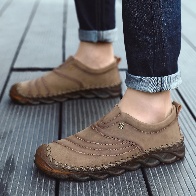 Мужские повседневные туфли из натуральной кожи дышащие слипоны мужские лоферы