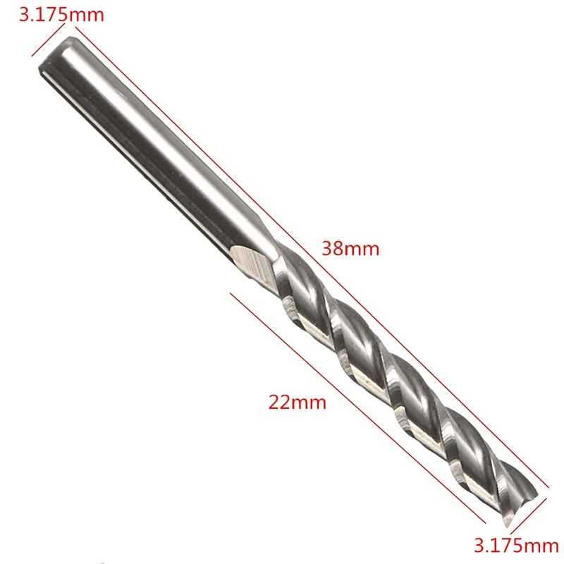 1Pc 1/8" Helical Milling Cutter Cutting 3 Flute Router Bits For Acrylic Wood Plastic Tools 22mm x 3.175mm |