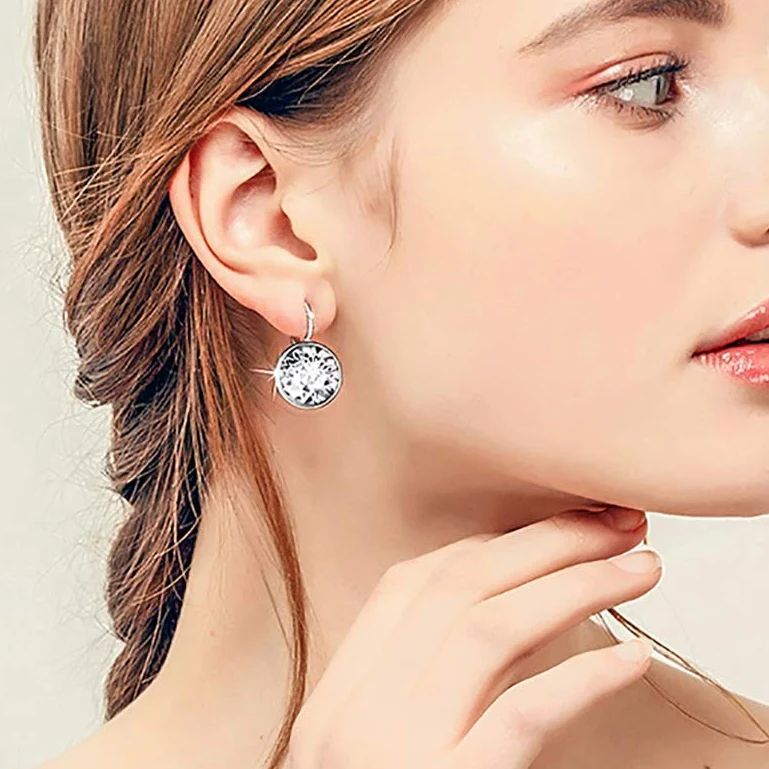 Классические Кристальные серьги Swarovski для женщин, модные прозрачные круглые Кристальные висячие серьги, бижутерия, подарок на день Святого Валентина