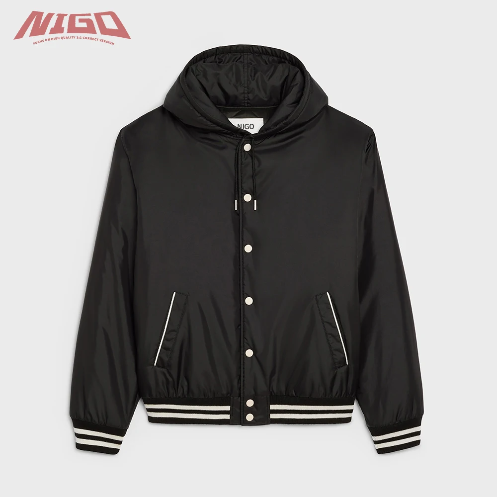 

NIGO CE VARSITY STYLE JACKET IN LIGHT NYLON WITH HOOD BLACK #nigo5829