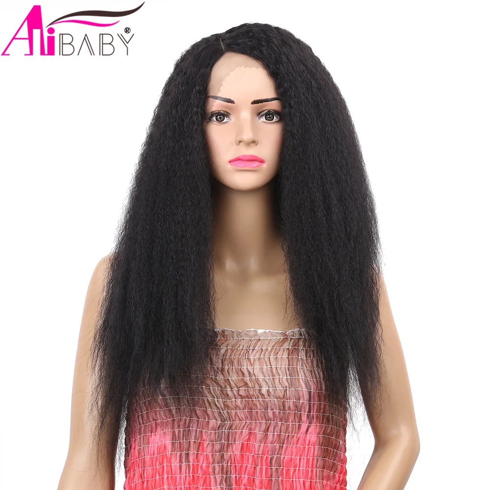 24 дюйма курчавые прямые Yaki 150% плотность бразильские синтетические кружевные