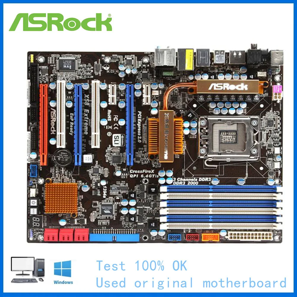 Материнская плата для ASRock X58 Extreme LGA 1366 Intel б/у десктопная материнская USB2.0 SATA II PCI-E X16