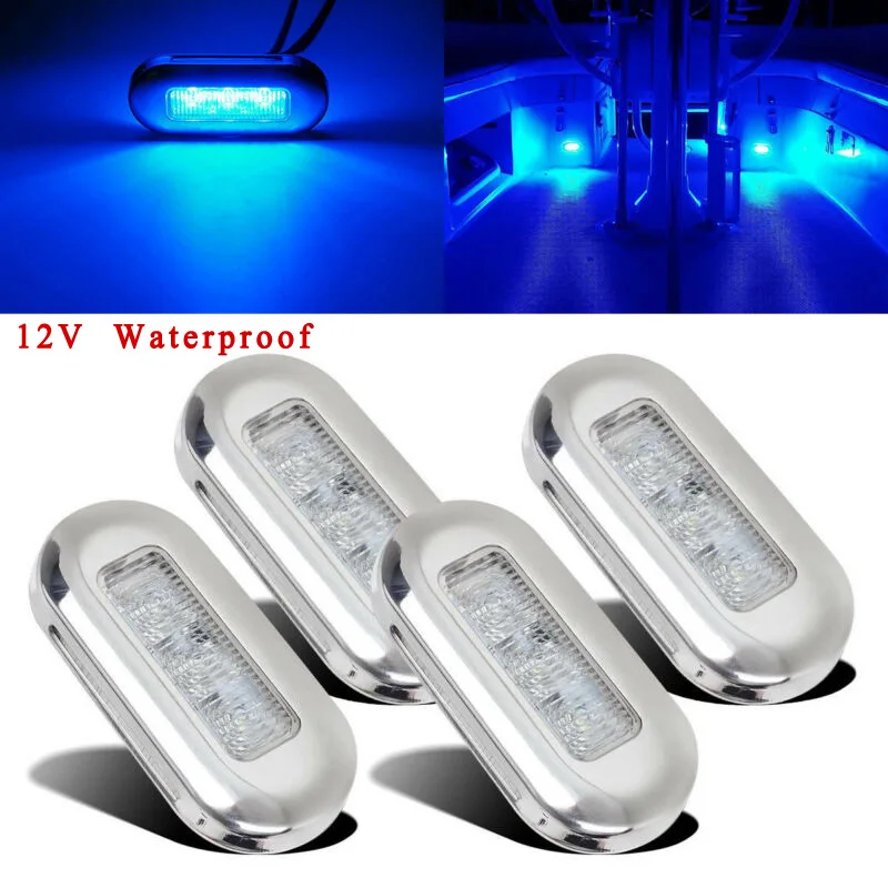4 шт. DC 12 В морская лодка яхта синий светильник ing Водонепроницаемый 3 светодиодный