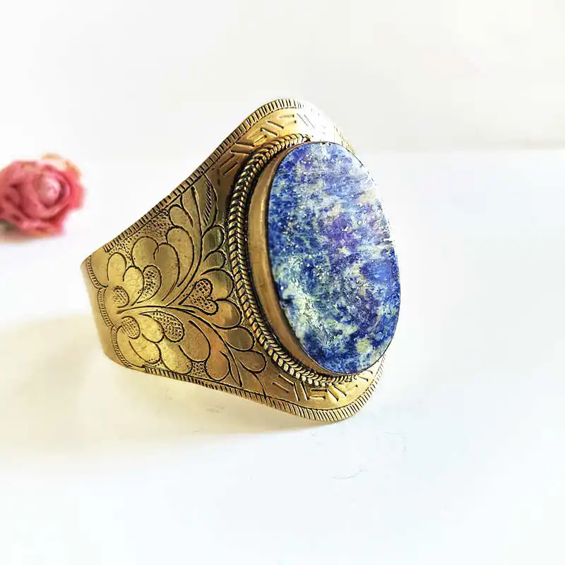 Тонкий индийский золотой Латунный инкрустированный натуральный большой