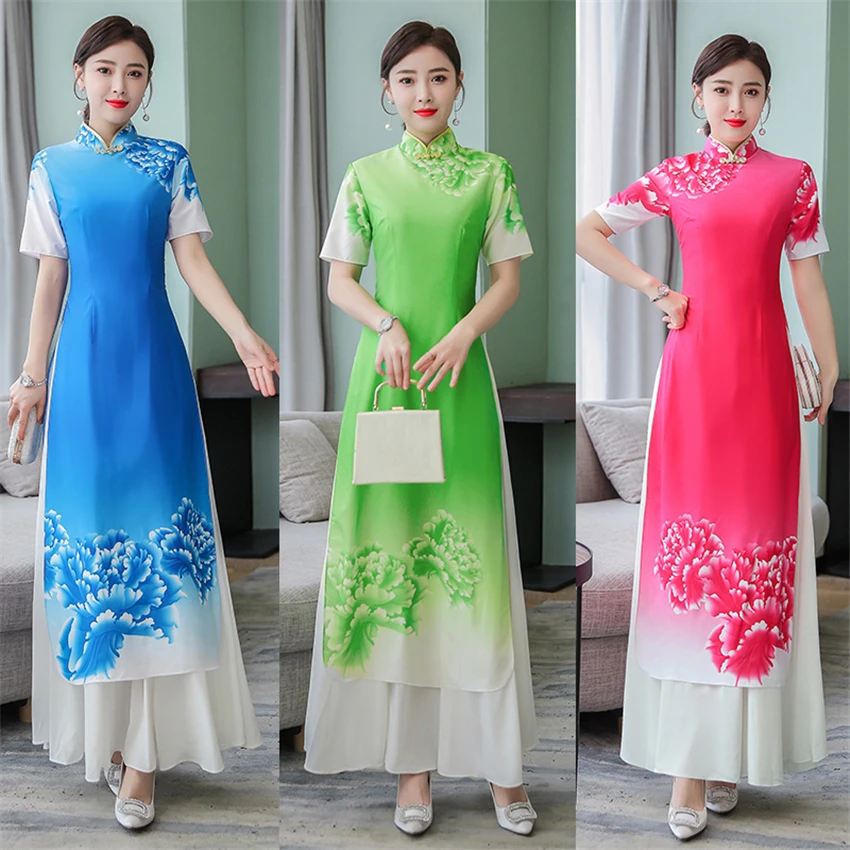 Новая традиционная вьетнамская одежда аозай Вьетнам Cheongsam китайский стиль длинный Ципао вечернее вечерние свадебные платья