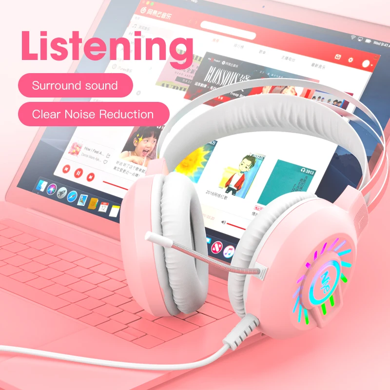 Игровые наушники розовая гарнитура для геймеров проводная USB-гарнитура ПК