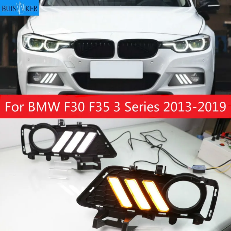 For BMW F30 F35 3 Series 2013-2019 Daytime running lights LED DRL Fog lamp driving lights with Yellow Turn Signal Function Relay