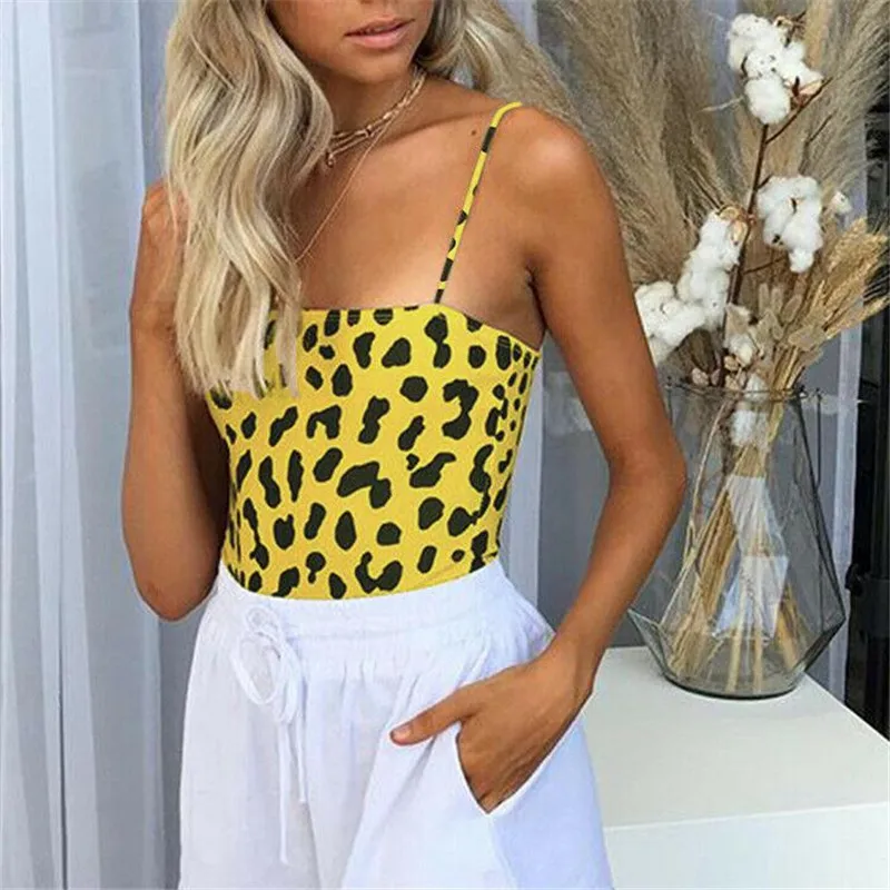 

Hirigin Women Playsuit New Leopard Print Leotard Stretch Triangle Jumpsuit Female Sexy Slim Sleeveless Backless Summer Bodysuit
