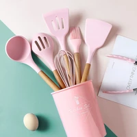 12 in 1 silicone kitchen utensils eco friendly cooking sets heat resistant wooden handle with storage box kitchen accessories