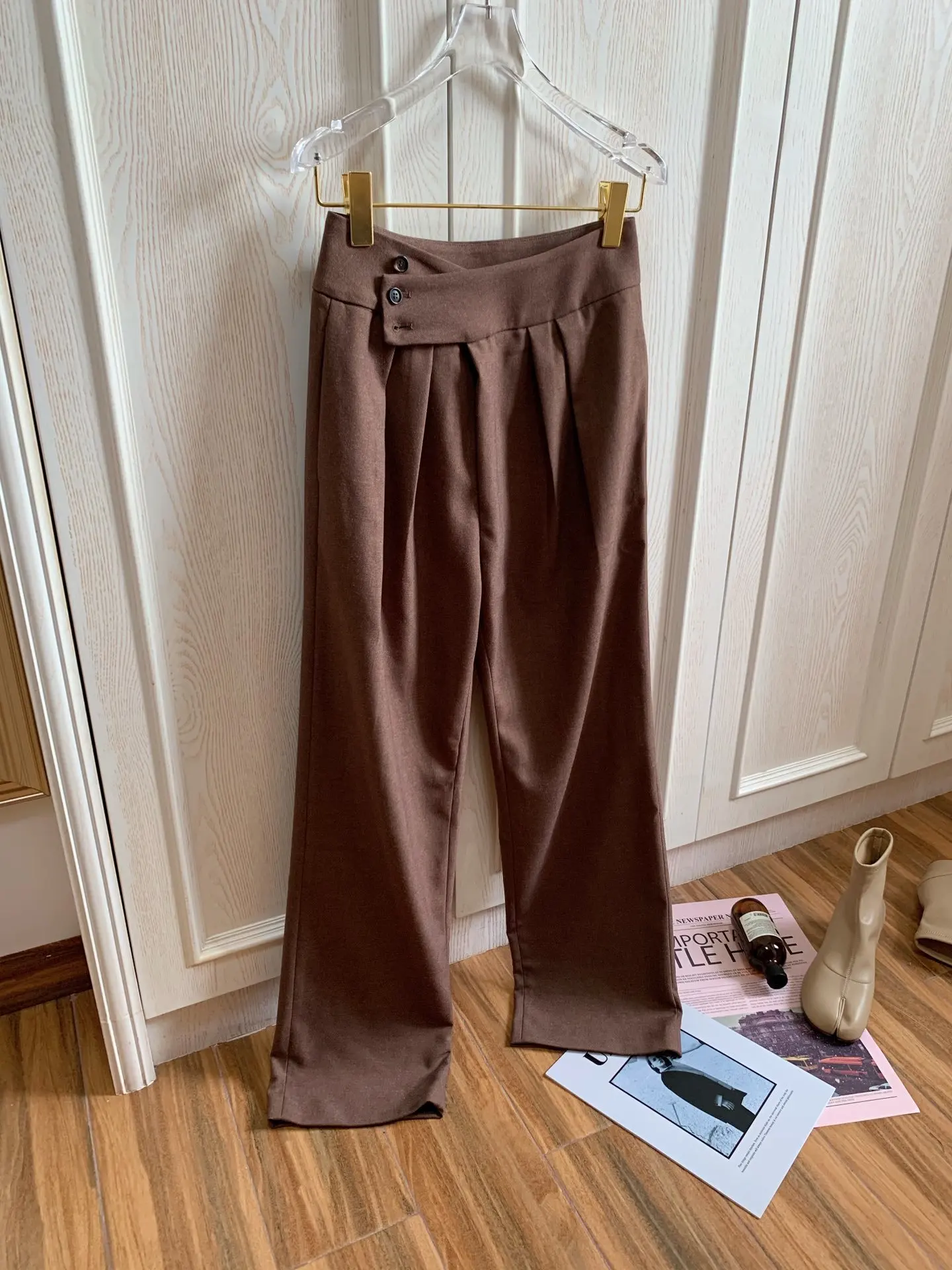 

2023 Women's Loose Fashion Pleated High Waist Wide Leg Pants 1109