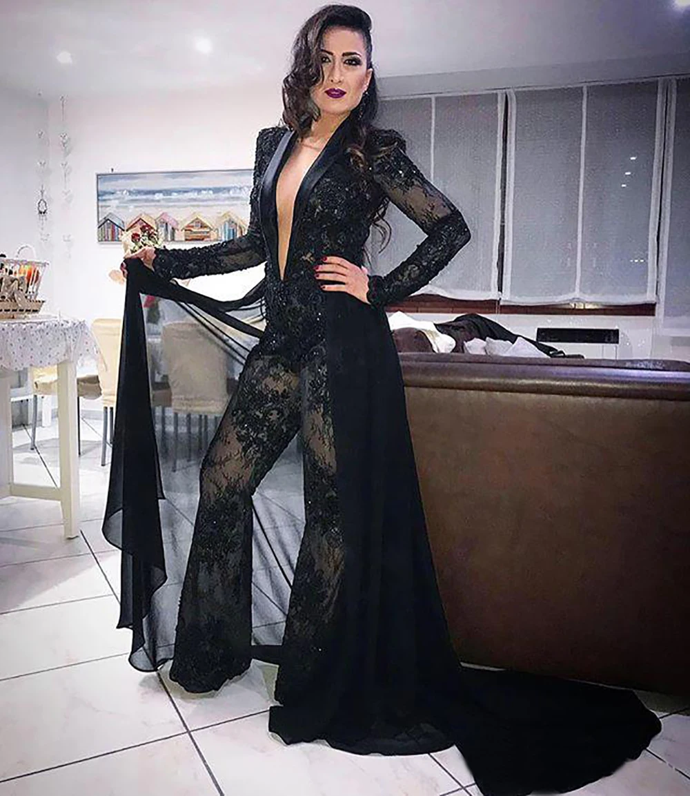 Женское вечернее платье в пол Черное Шифоновое Платье трапециевидной формы с