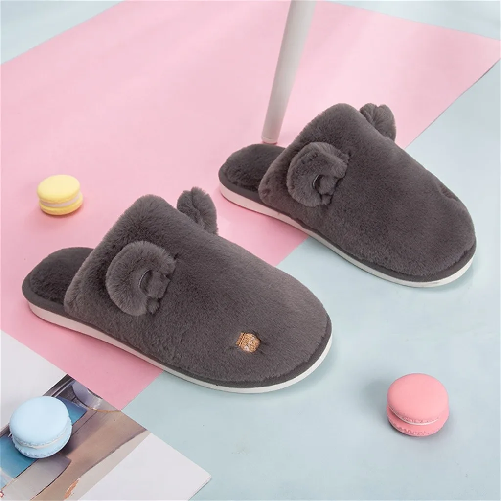 Милые Нескользящие зимние мужские тапочки теплые домашние на плоской платформе
